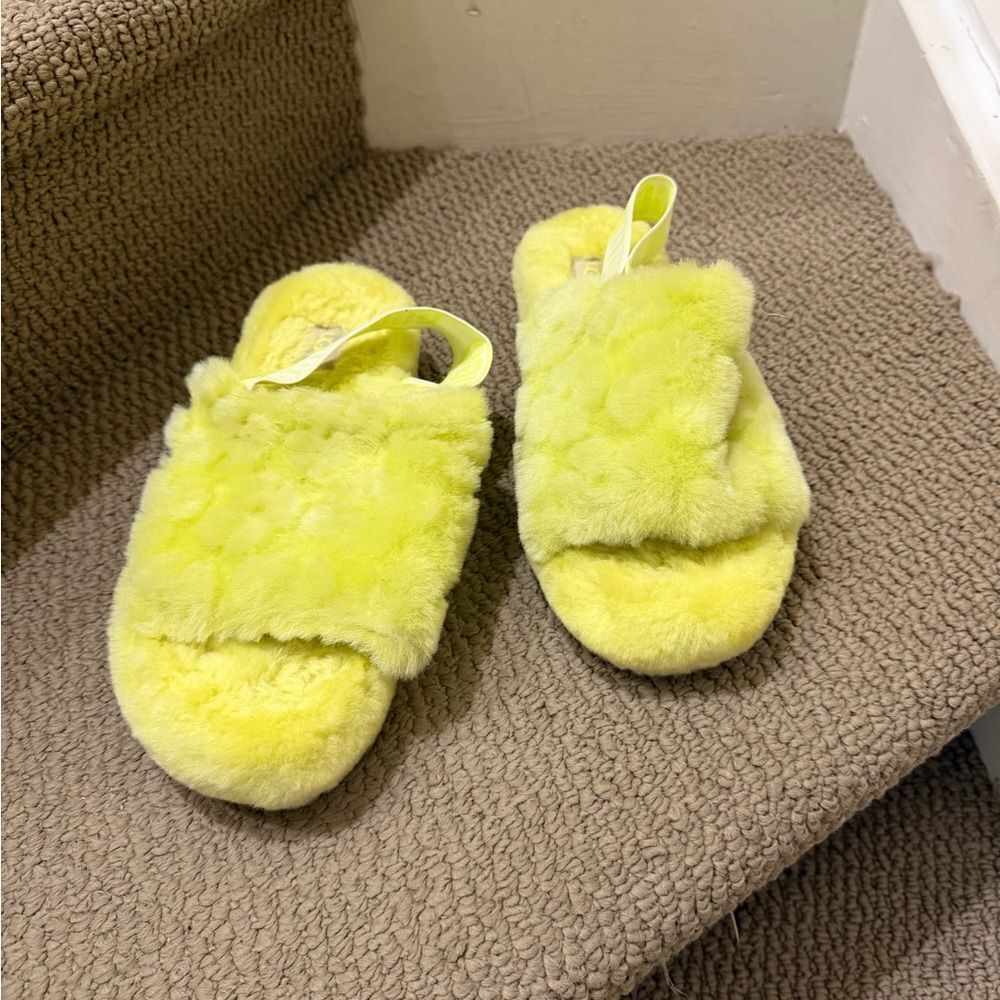 UGG Fluffy Neon Yellow Sandals